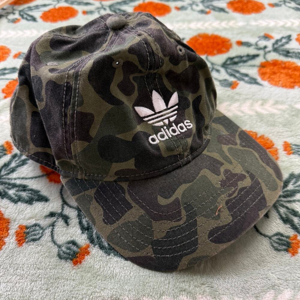 Adidas Men's Camo Baseball Cap Hat Green Strap Back Adjustable White Trefoil
